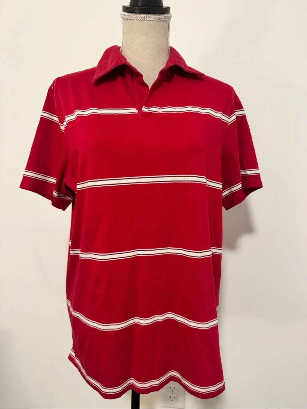 Banana Republic Red 100% Cotton Polo with White Stripes Size M